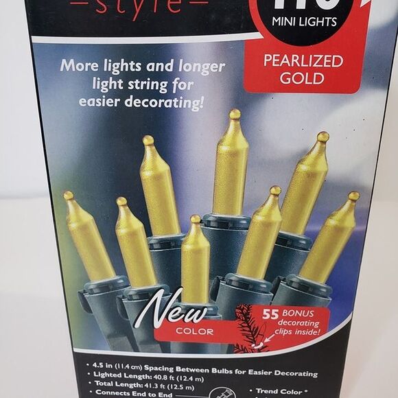 NEW Pearlized Gold Electric 110 Mini String Lights 40ft long - Picture 1 of 8